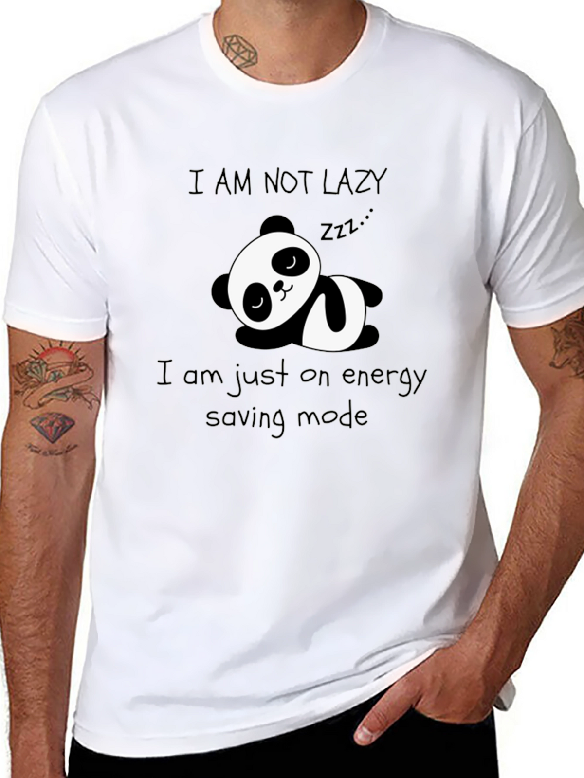 Lazy Panda Energy Saving Mode Black Graphic T-Shirt