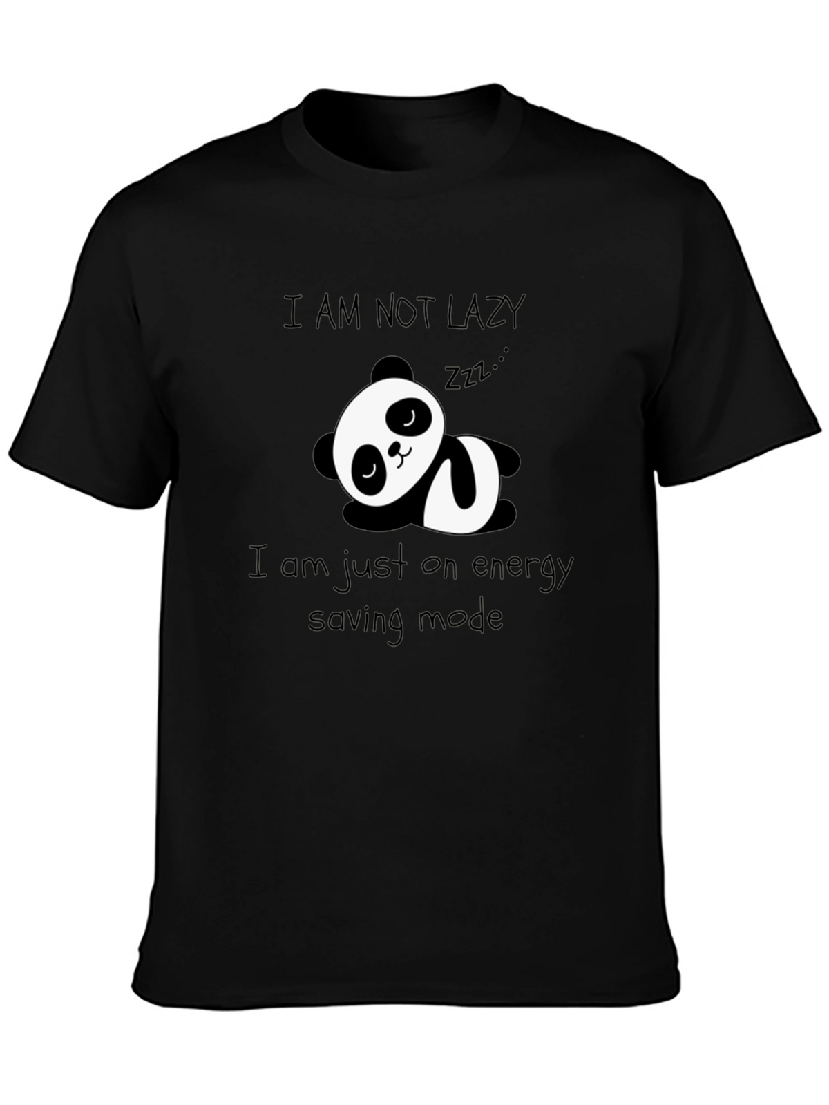 Lazy Panda Energy Saving Mode Black Graphic T-Shirt