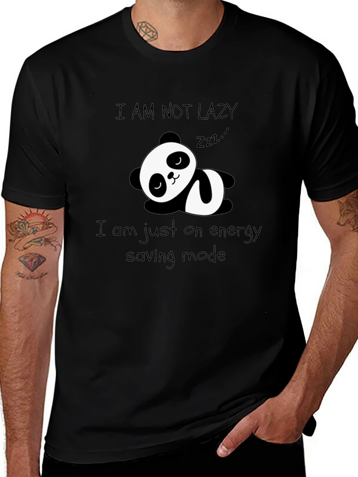 Lazy Panda Energy Saving Mode Black Graphic T-Shirt