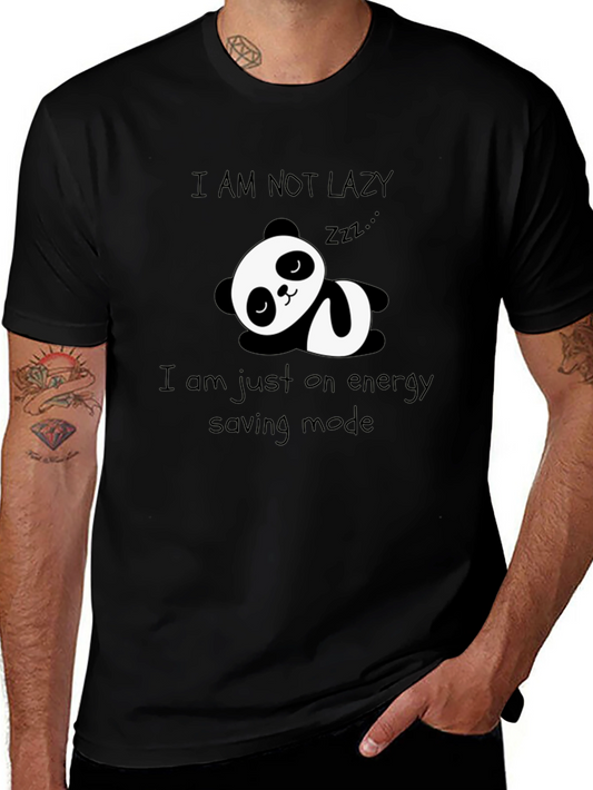 Lazy Panda Energy Saving Mode Black Graphic T-Shirt