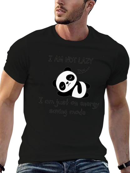 Lazy Panda Energy Saving Mode Black Graphic T-Shirt