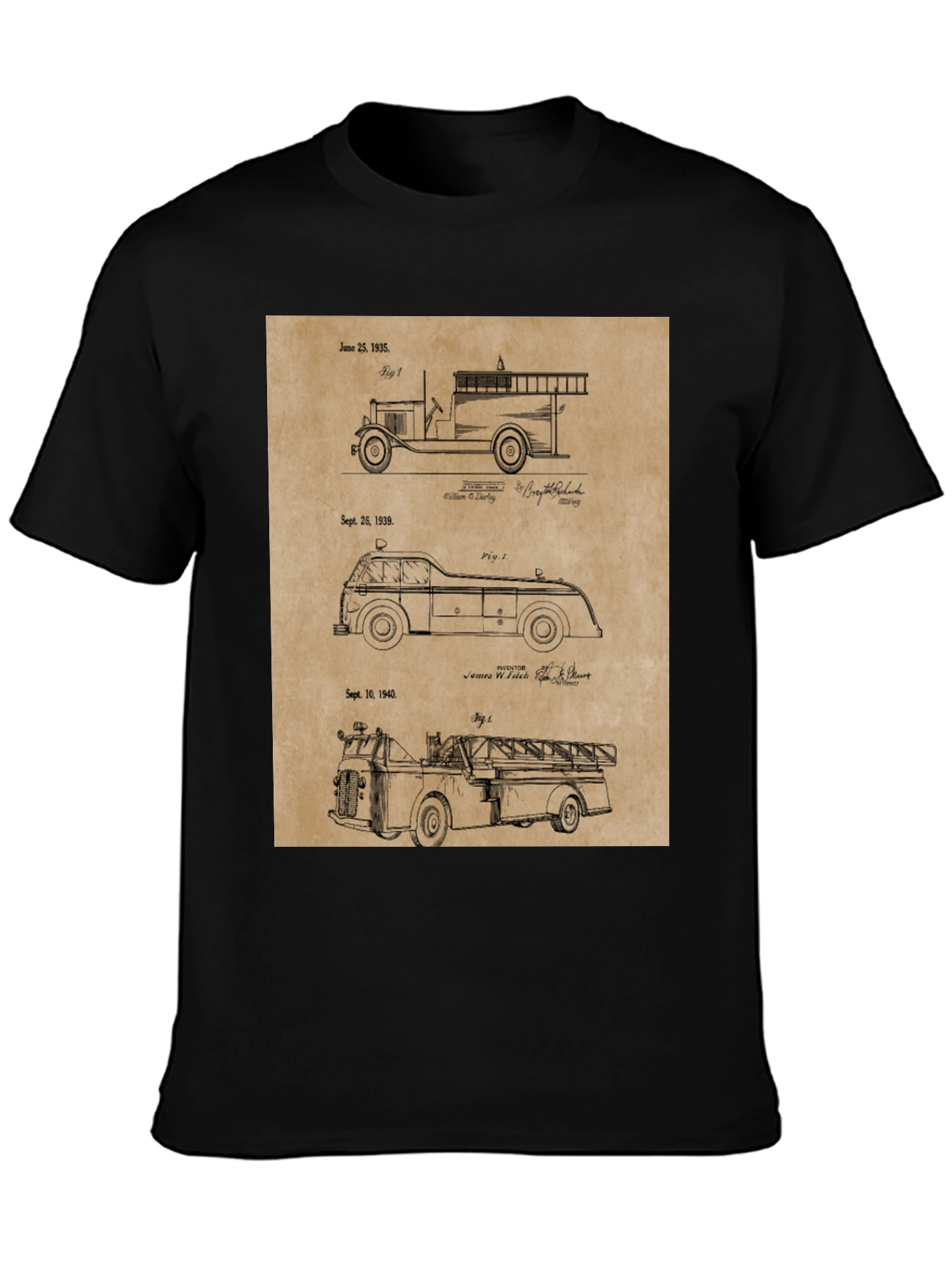 Vintage Fire Truck Patent Print T-Shirt