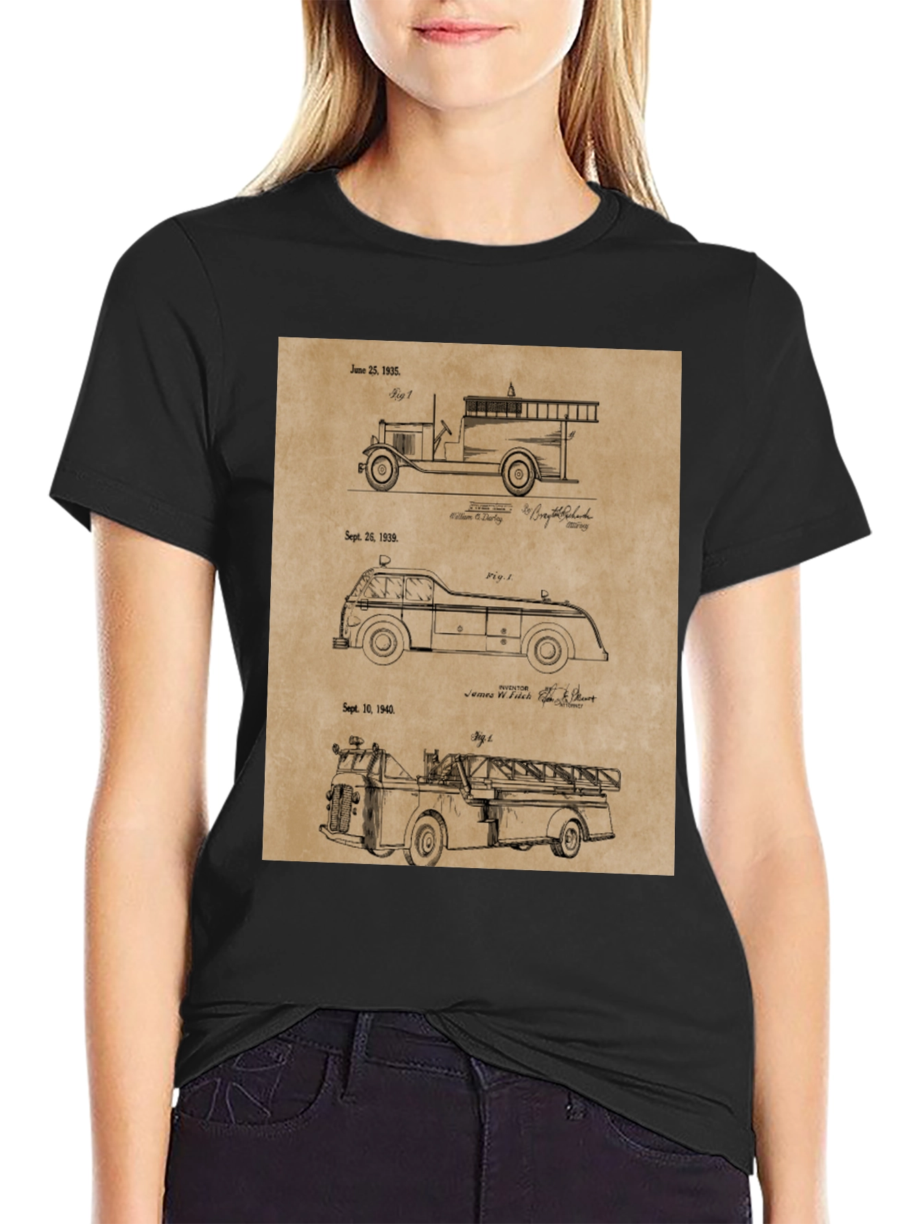 Vintage Fire Truck Patent Print T-Shirt