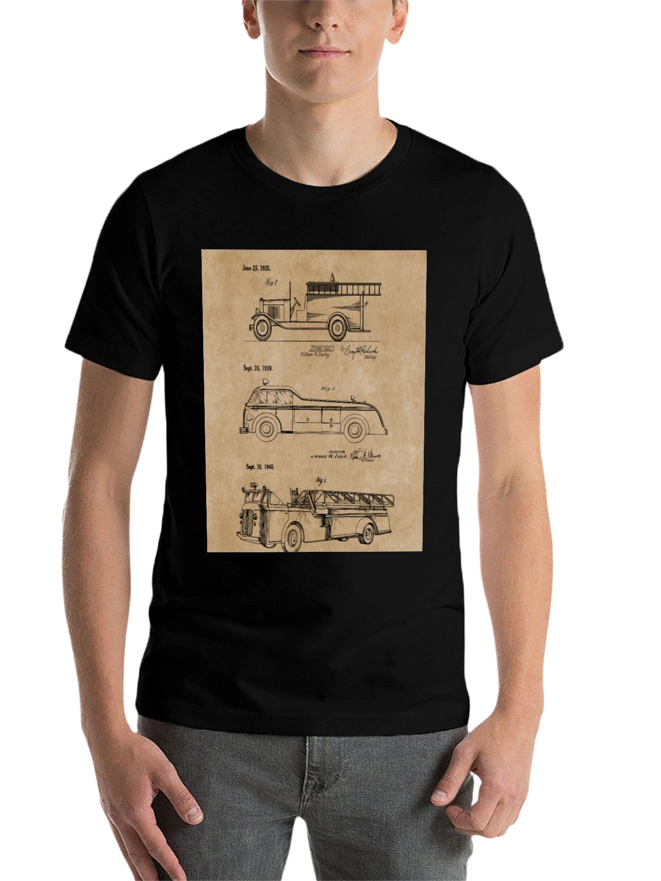Vintage Fire Truck Patent Print T-Shirt