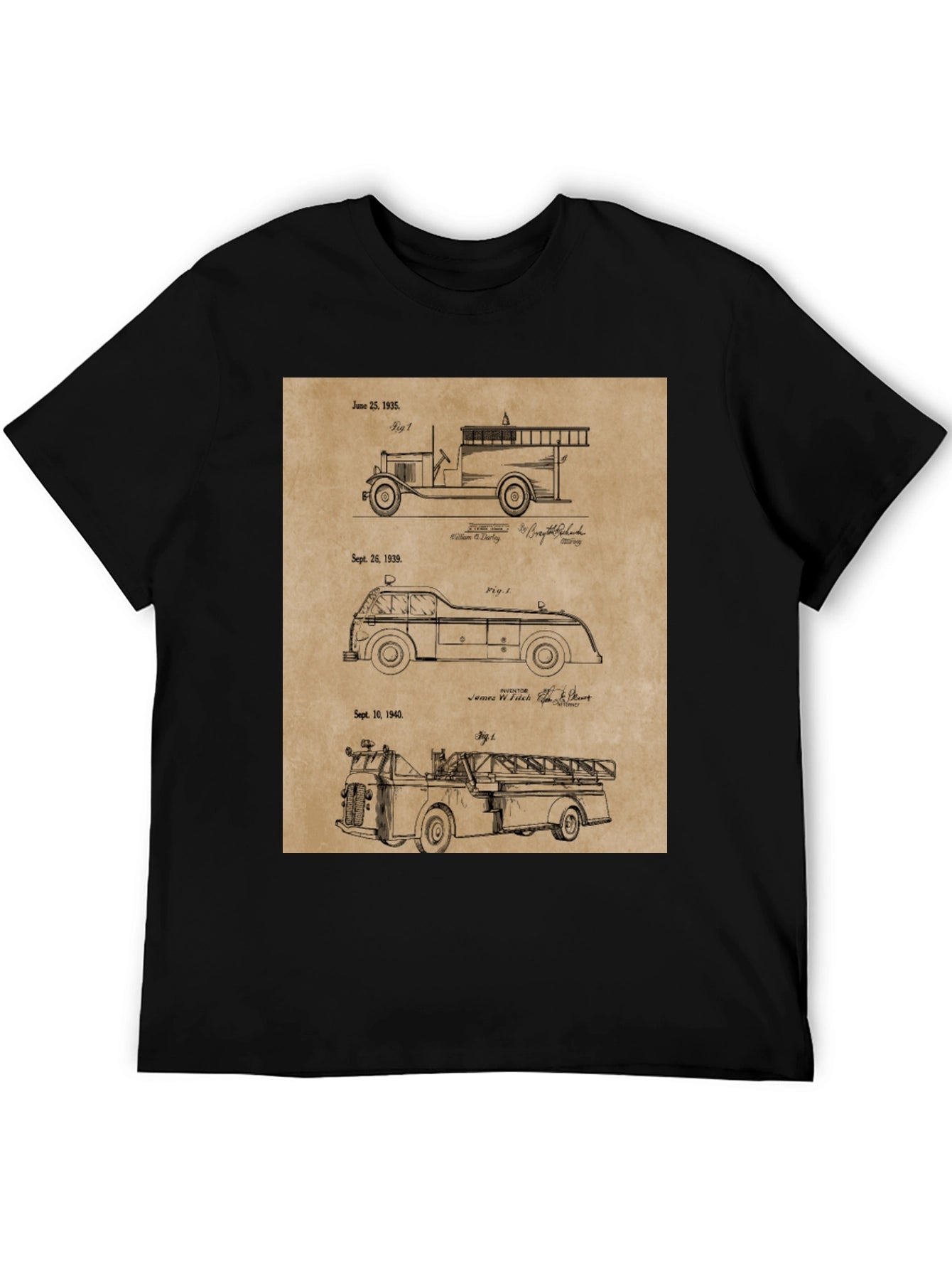 Vintage Fire Truck Patent Print T-Shirt