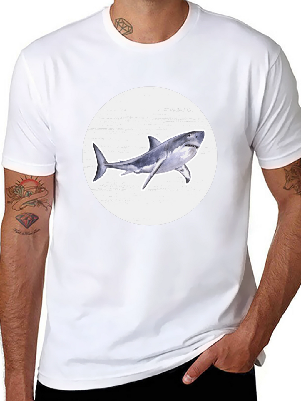Shark Graphic Print Black Crew Neck T-Shirt