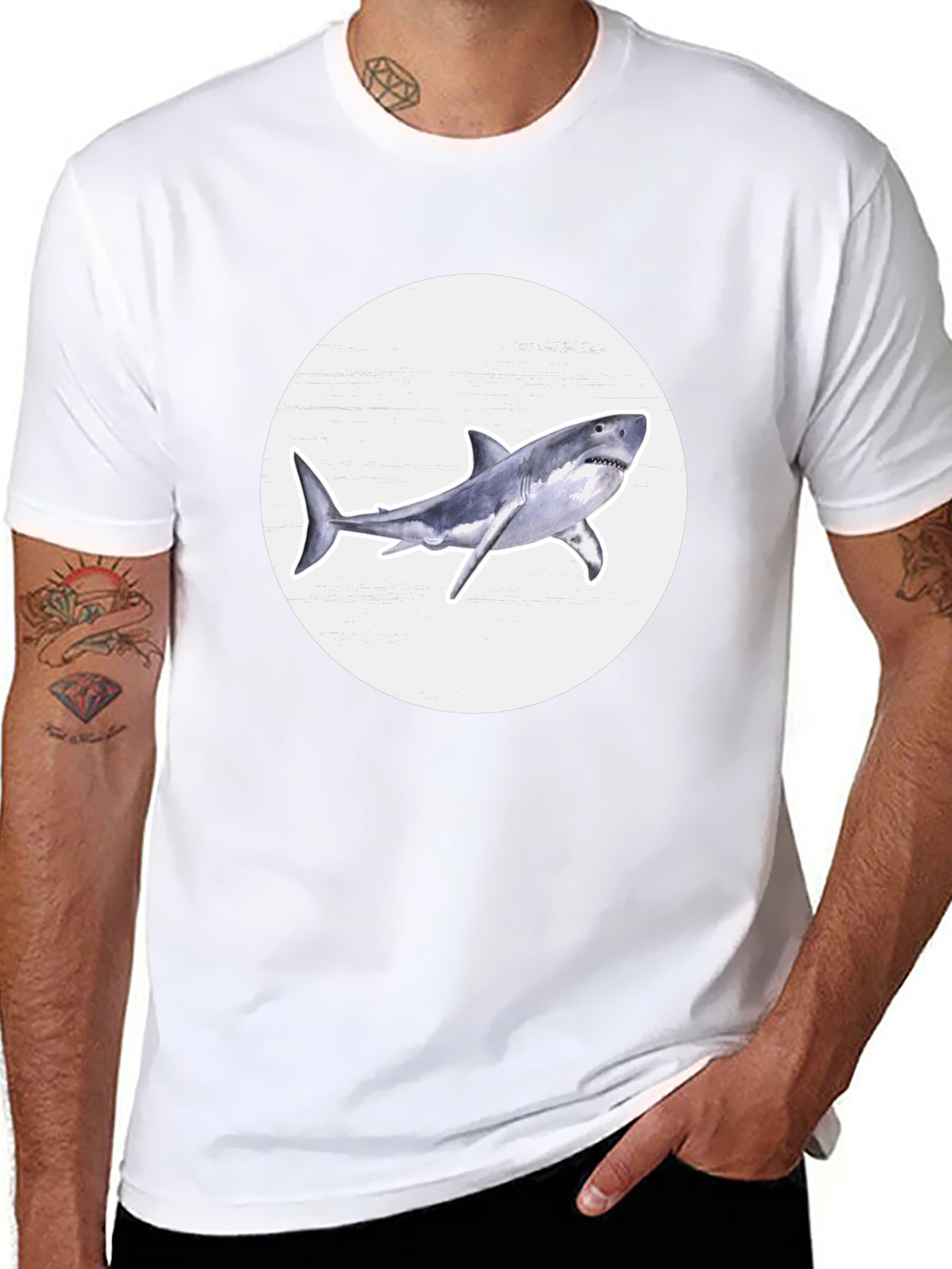 Shark Graphic Print Black Crew Neck T-Shirt