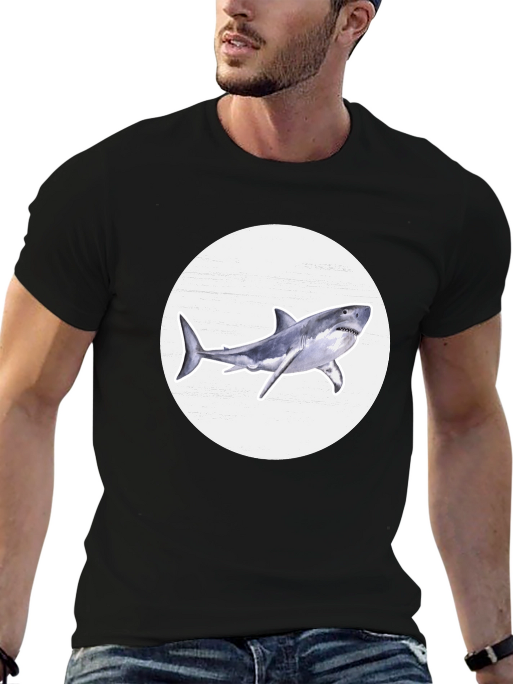 Shark Graphic Print Black Crew Neck T-Shirt