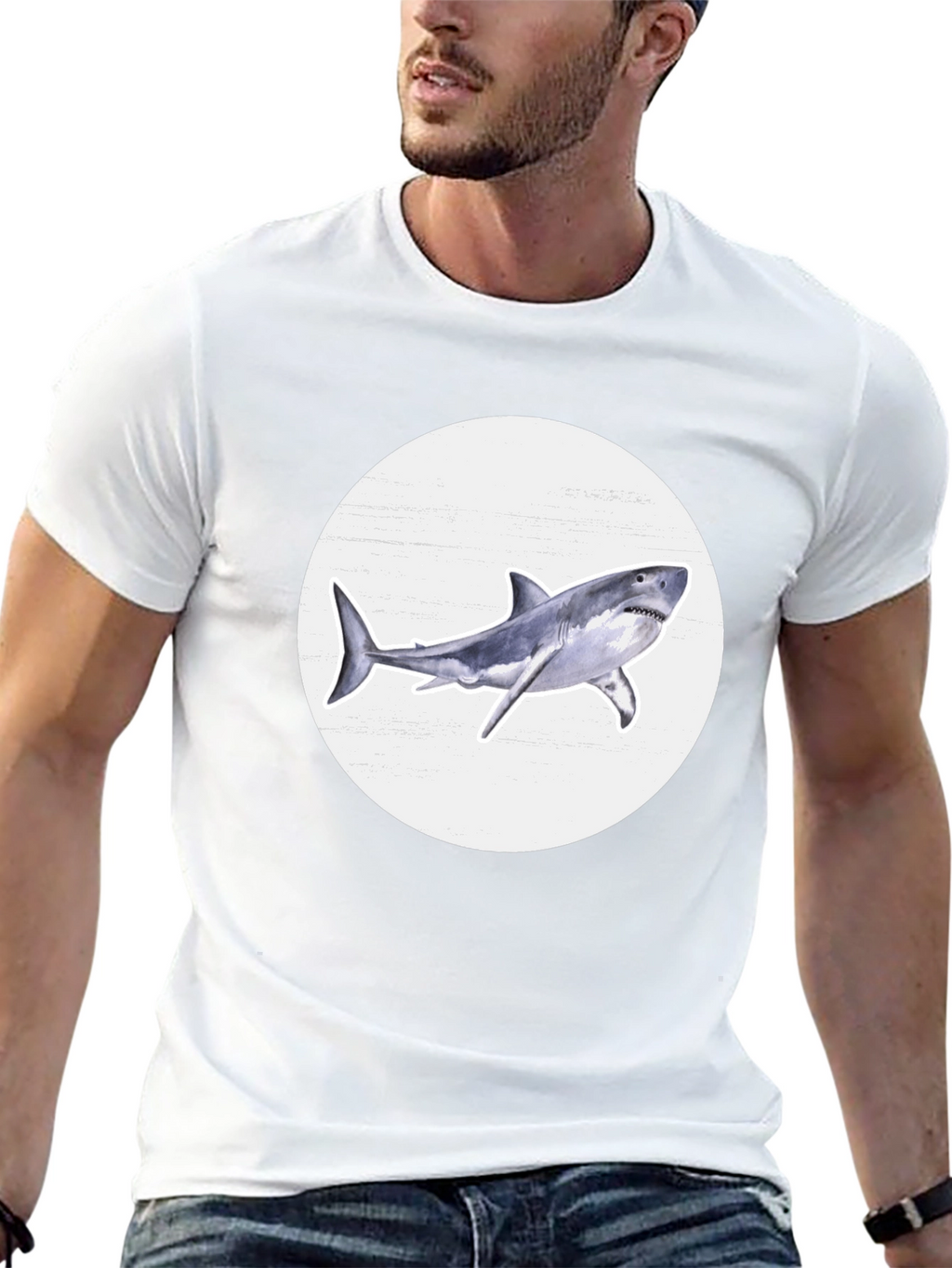 Shark Graphic Print Black Crew Neck T-Shirt