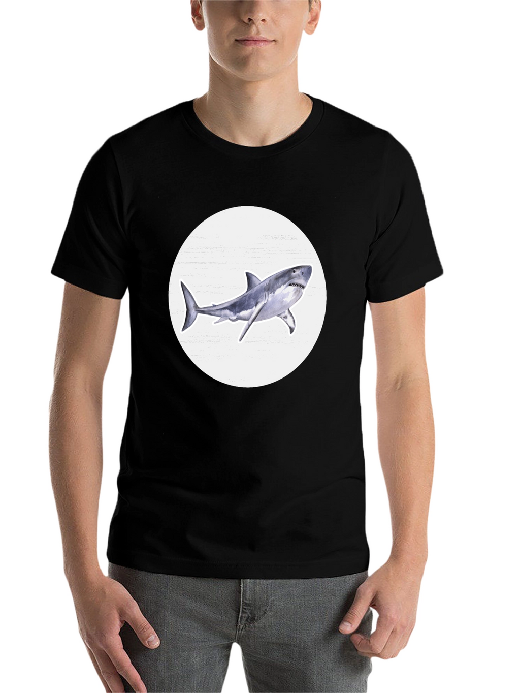 Shark Graphic Print Black Crew Neck T-Shirt