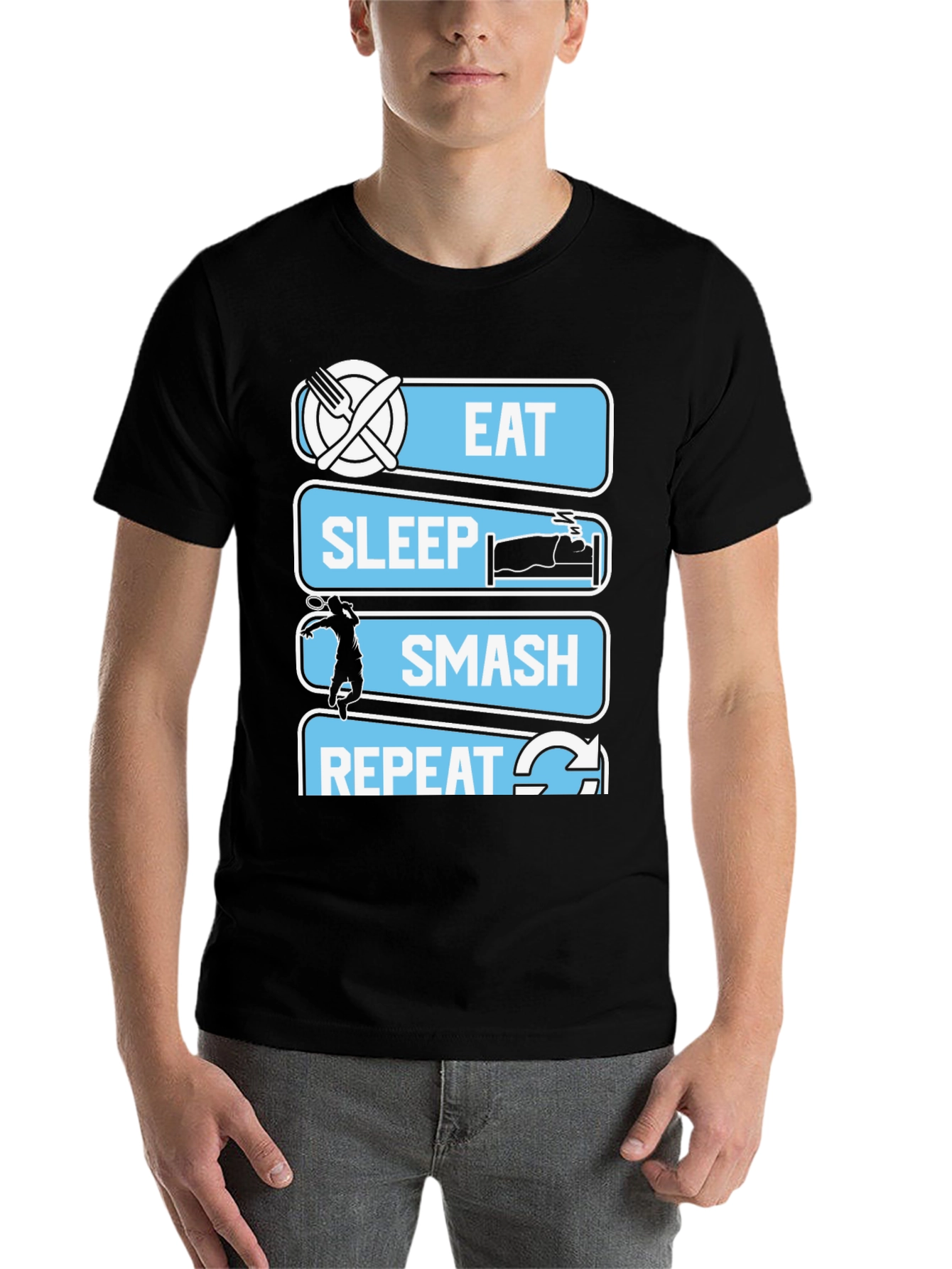 Eat Sleep Smash Repeat T-Shirt | Badminton Tennis Graphic Tee