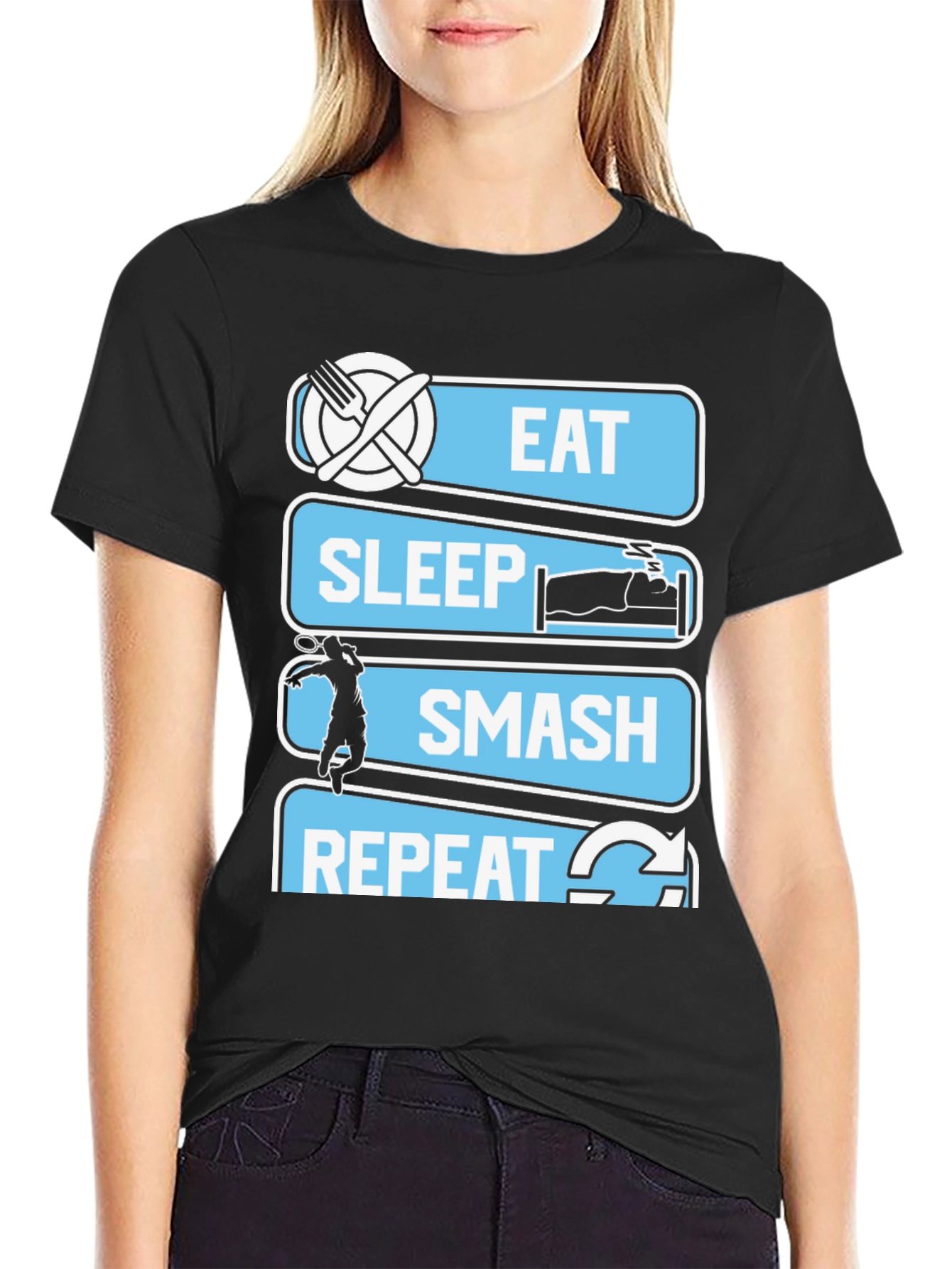 Eat Sleep Smash Repeat T-Shirt | Badminton Tennis Graphic Tee