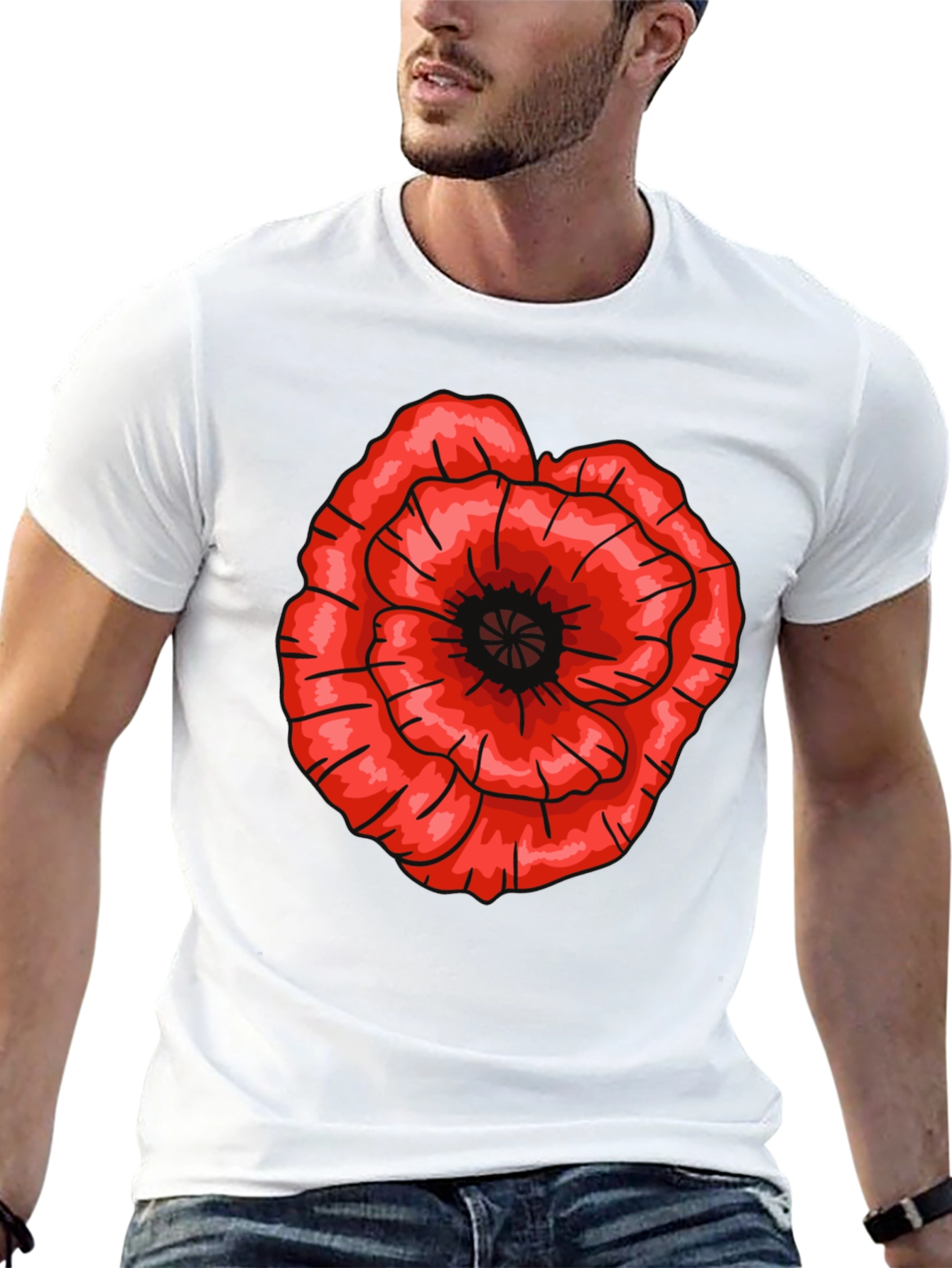 Red Poppy Flower Graphic T-Shirt - Casual Cotton Tee
