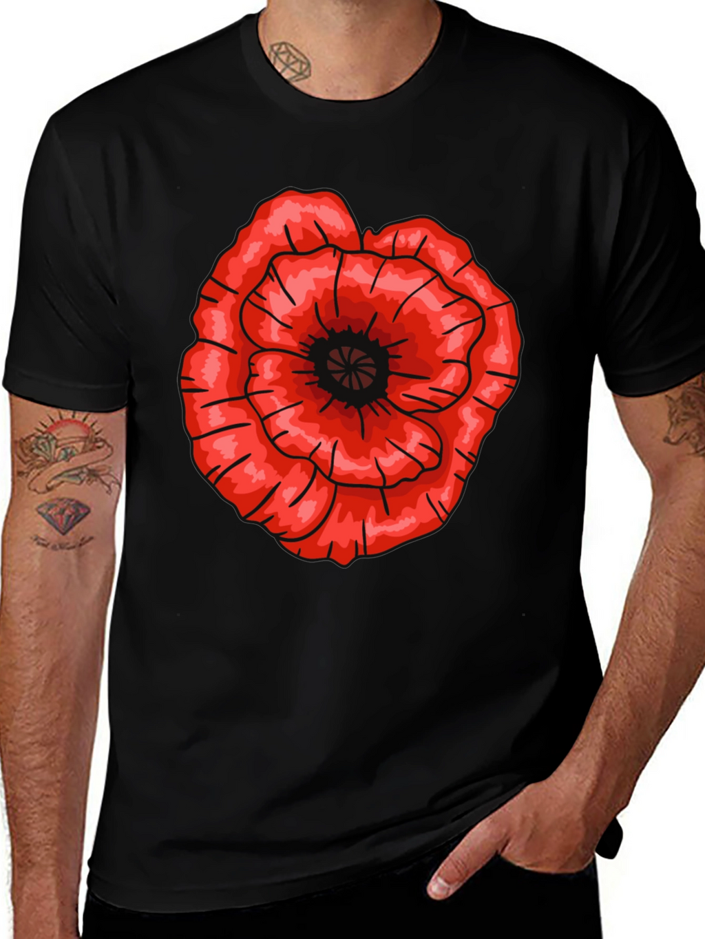 Red Poppy Flower Graphic T-Shirt - Casual Cotton Tee