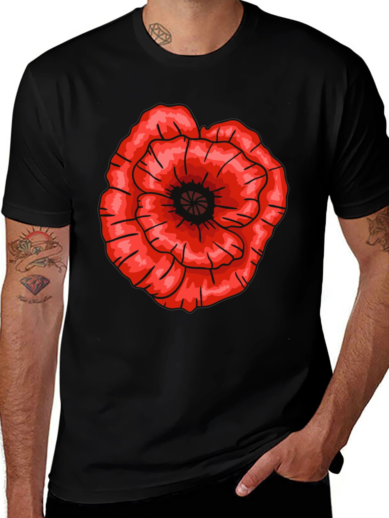Red Poppy Flower Graphic T-Shirt - Casual Cotton Tee