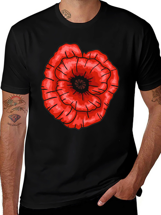 Red Poppy Flower Graphic T-Shirt - Casual Cotton Tee