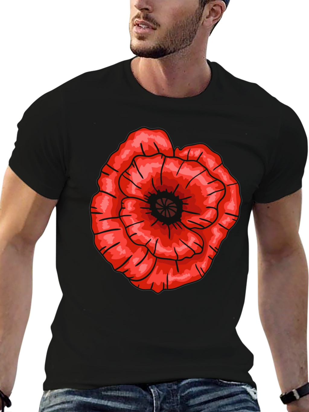 Red Poppy Flower Graphic T-Shirt - Casual Cotton Tee