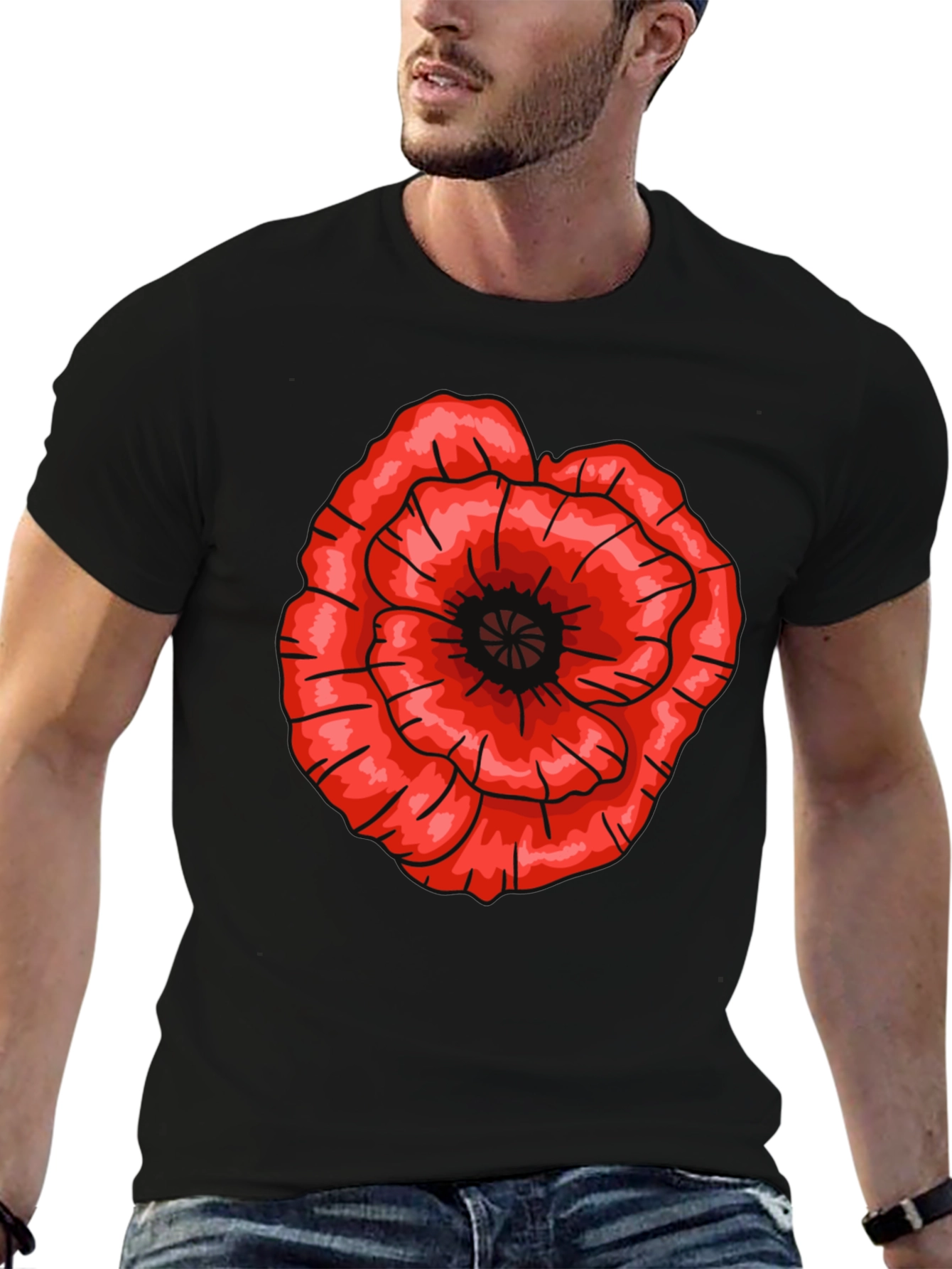 Red Poppy Flower Graphic T-Shirt - Casual Cotton Tee