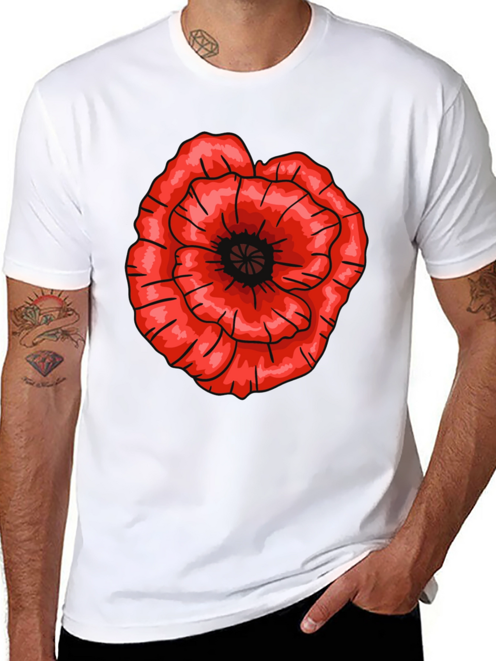 Red Poppy Flower Graphic T-Shirt - Casual Cotton Tee