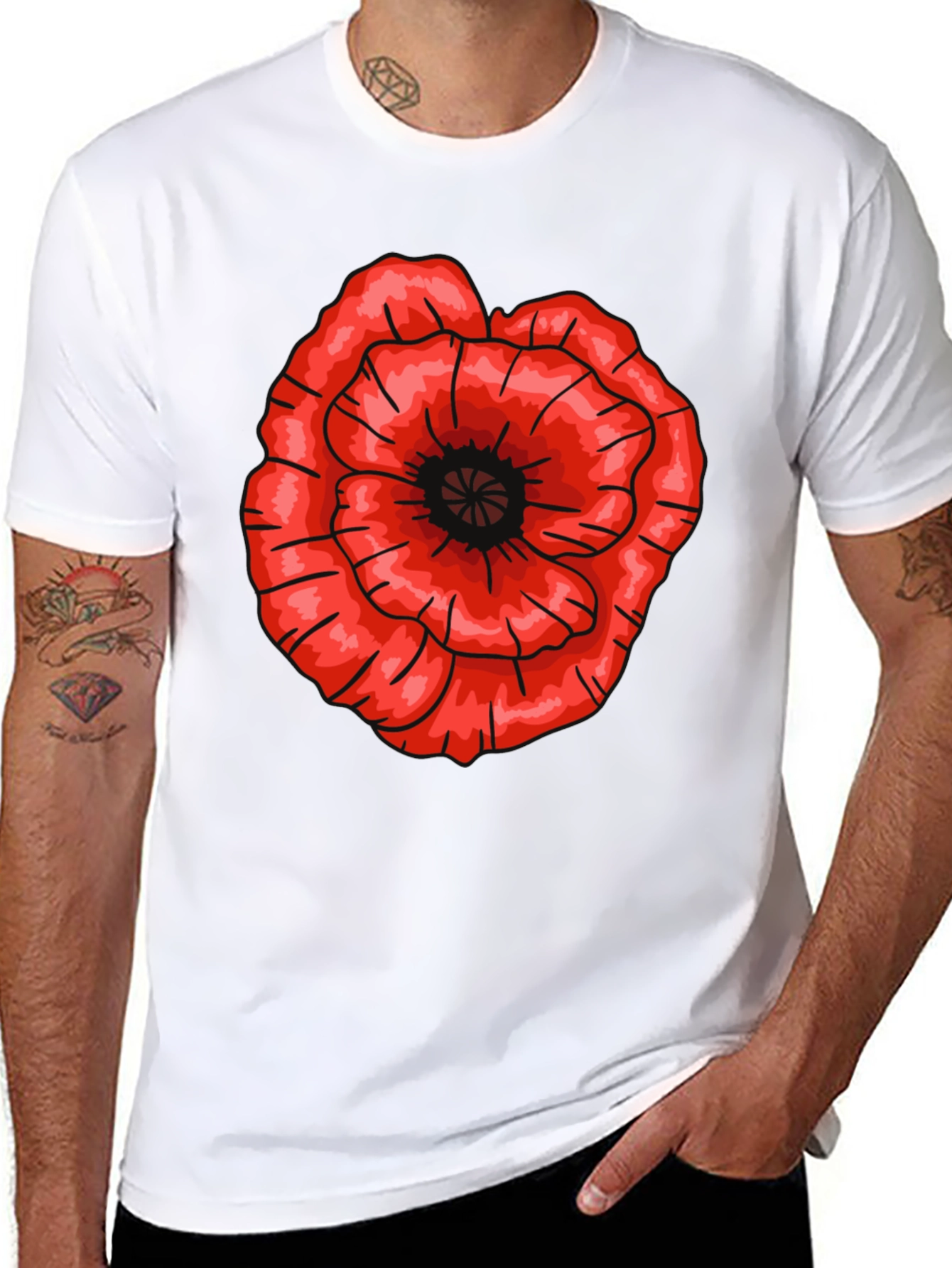 Red Poppy Flower Graphic T-Shirt - Casual Cotton Tee