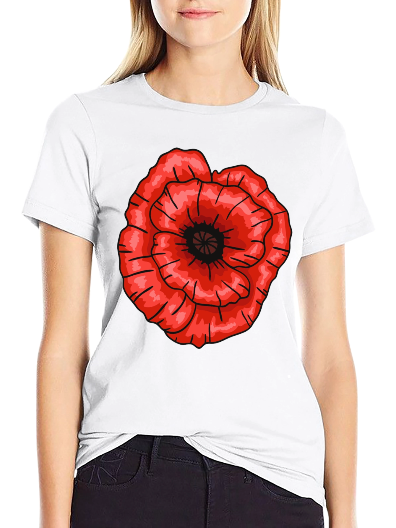 Red Poppy Flower Graphic T-Shirt - Casual Cotton Tee