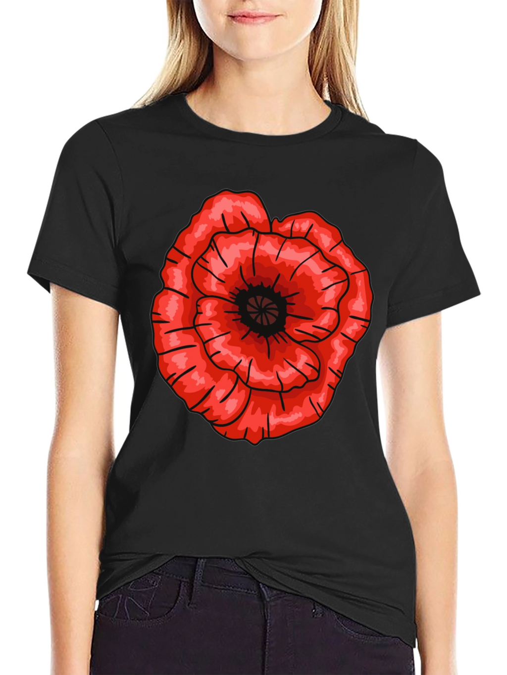 Red Poppy Flower Graphic T-Shirt - Casual Cotton Tee