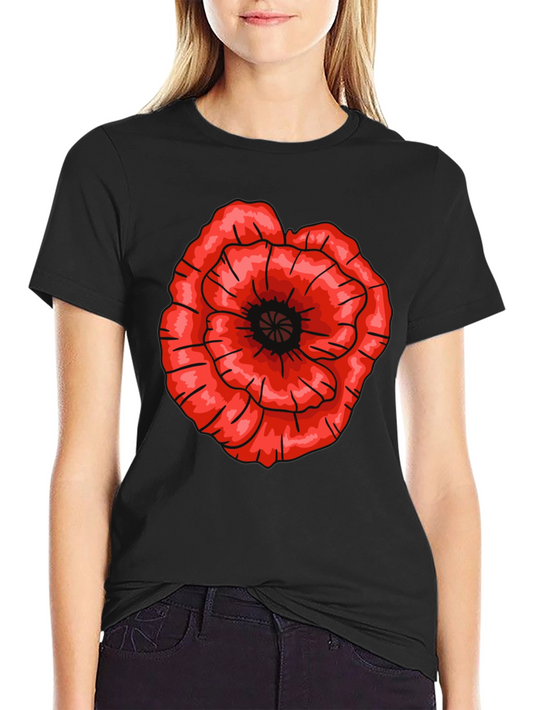 Red Poppy Flower Graphic T-Shirt - Casual Cotton Tee