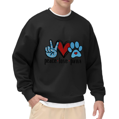 Peace Love Paws Crewneck Sweatshirt | Cute Dog Paw Print Pullover, Pet Lover Graphic Top, Pet Lover Gift