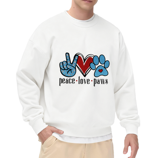 Peace Love Paws Crewneck Sweatshirt | Cute Dog Paw Print Pullover, Pet Lover Graphic Top, Pet Lover Gift