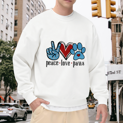 Peace Love Paws Crewneck Sweatshirt | Cute Dog Paw Print Pullover, Pet Lover Graphic Top, Pet Lover Gift