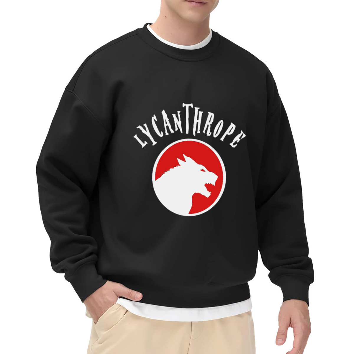 Lycanthrope Werewolf Crewneck Sweatshirt, Snarling Wolf Badge Pullover, Halloween Gift