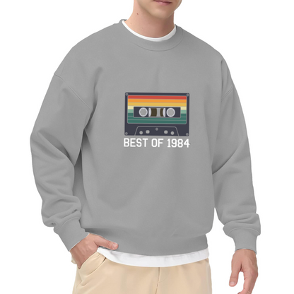 Retro Cassette Tape Graphic Best of 1984 Vintage Print Crewneck Sweatshirt for 80s Music Fans