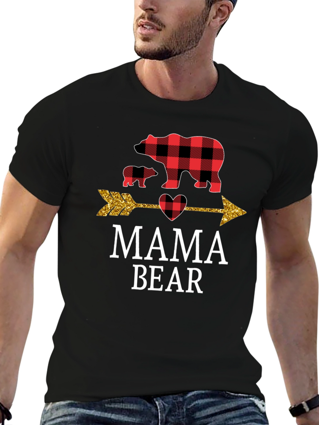 Mama Bear Buffalo Plaid Arrow Graphic Tee