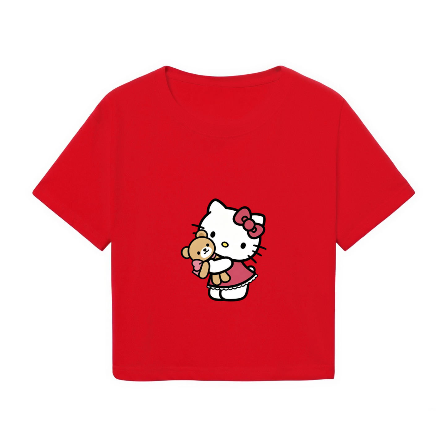 Adorable Hello Kitty Hugging Bear Red Crop Top