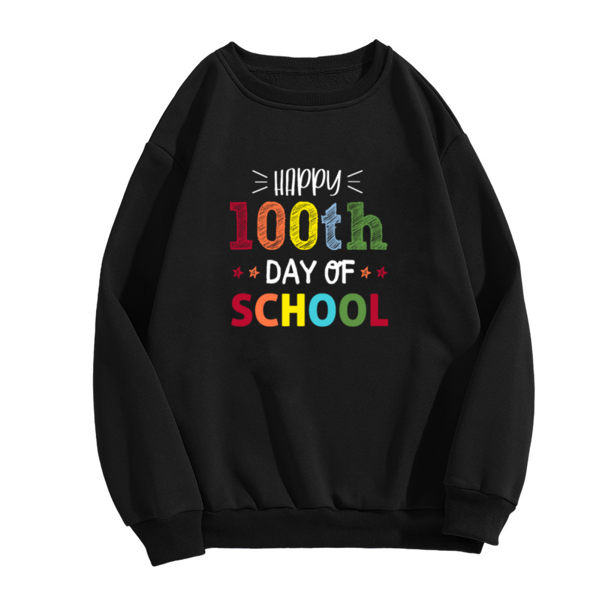 Happy 100th Day Of School Crewneck Sweatshirt | Colorful Kids Celebration Pullover, Colorful Star Graphic Top, Student Gift