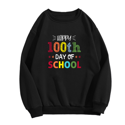 Happy 100th Day Of School Crewneck Sweatshirt | Colorful Kids Celebration Pullover, Colorful Star Graphic Top, Student Gift