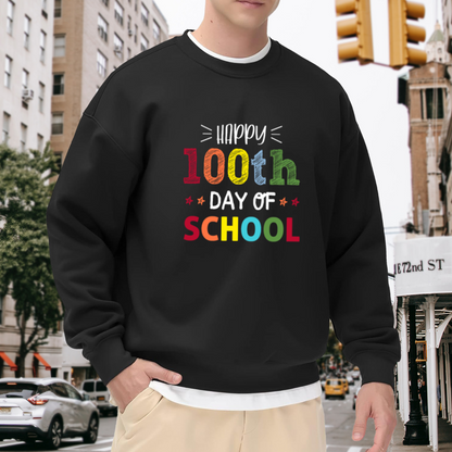 Happy 100th Day Of School Crewneck Sweatshirt | Colorful Kids Celebration Pullover, Colorful Star Graphic Top, Student Gift