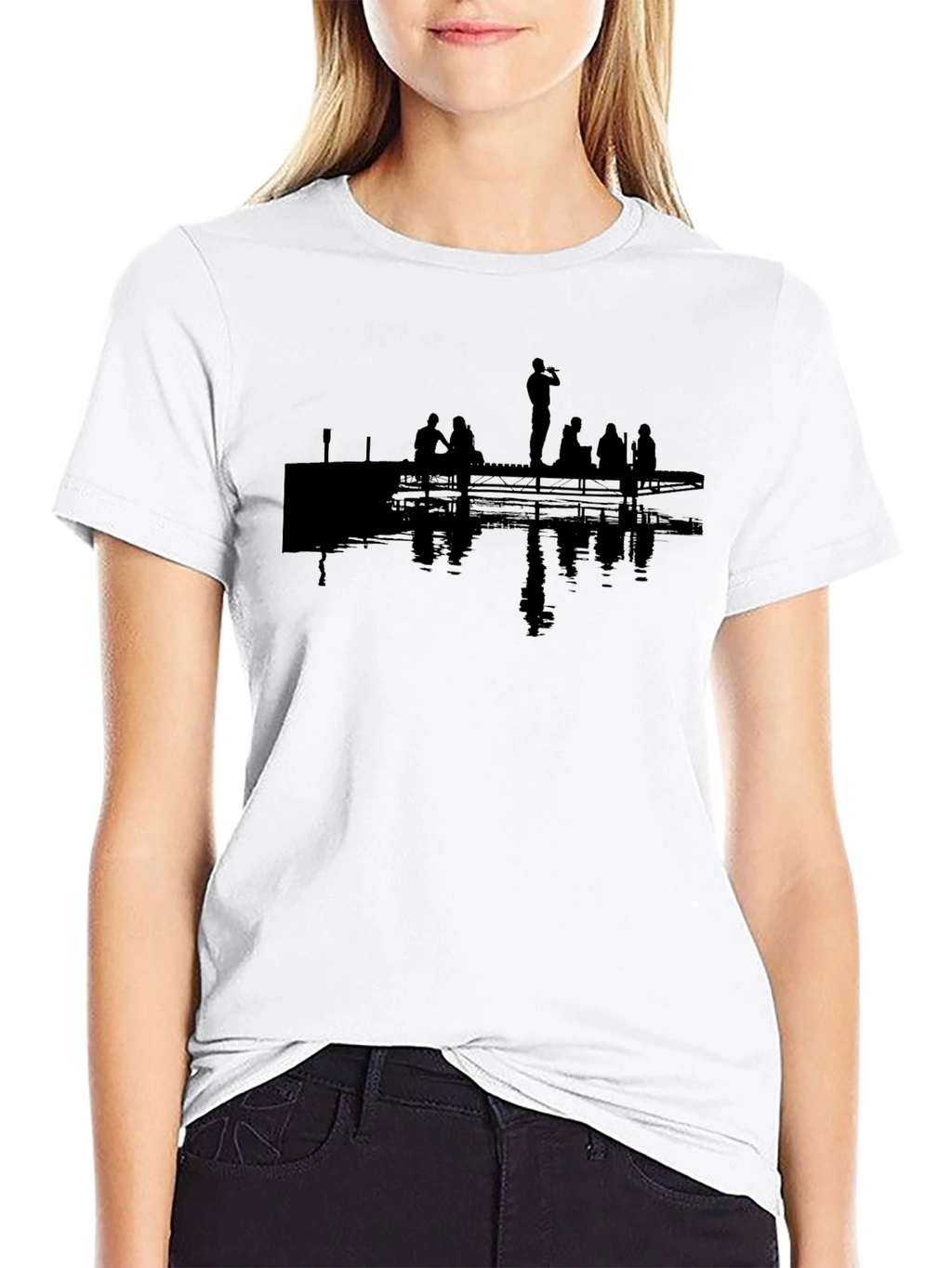 Silhouette Dock Scene Graphic Tee - Black