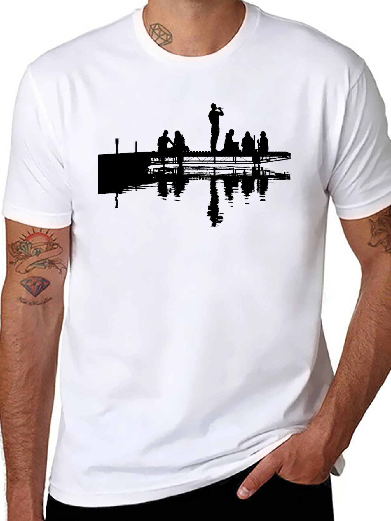 Silhouette Dock Scene Graphic Tee - Black
