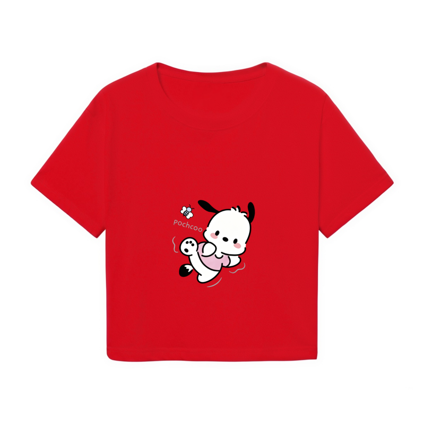 Playful Pochacco Graphic Red Cropped Tee