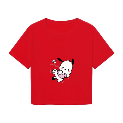 Playful Pochacco Graphic Red Cropped Tee