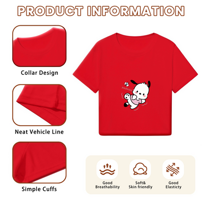 Playful Pochacco Graphic Red Cropped Tee