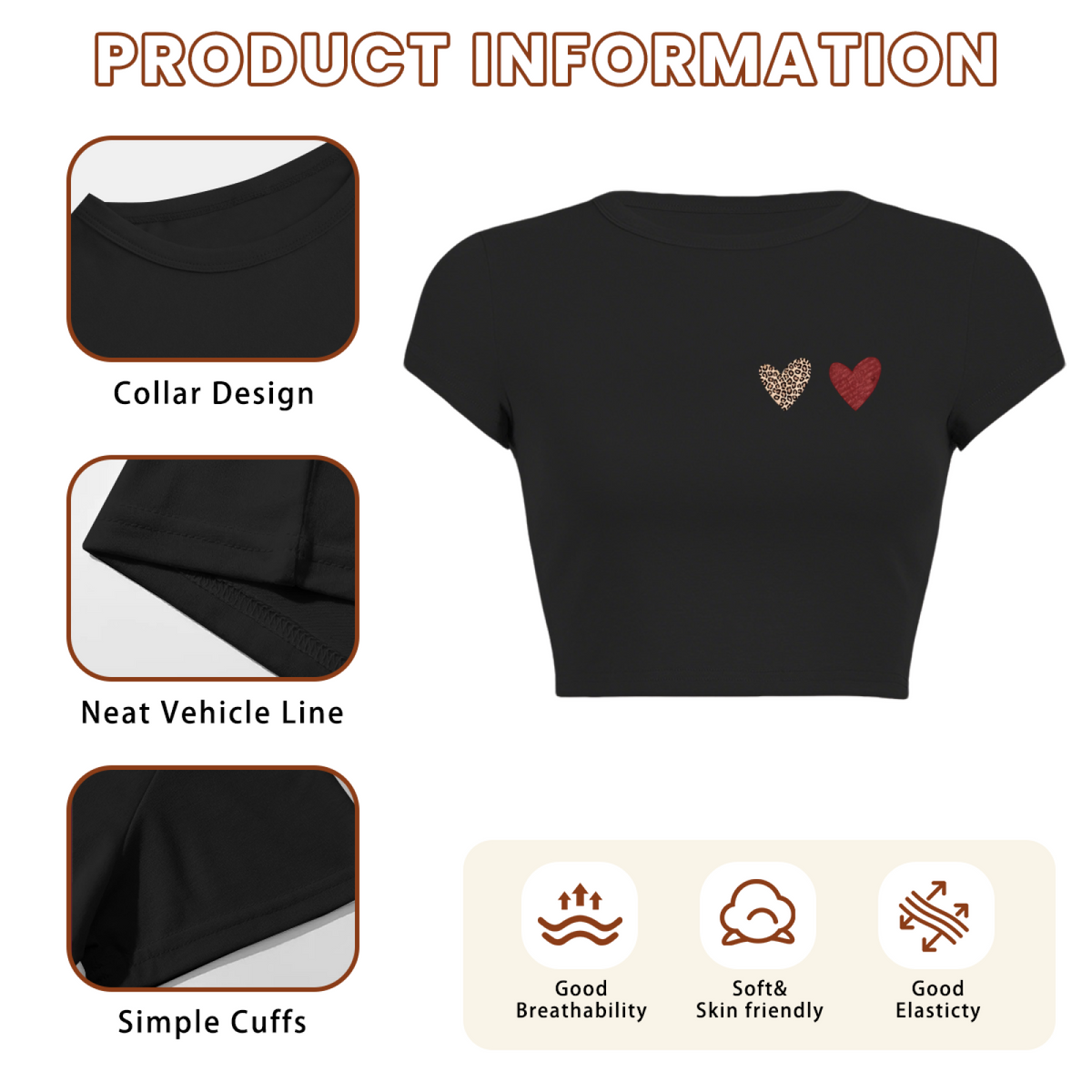 Mini Leopard & Red Heart Minimal Black Crop Top
