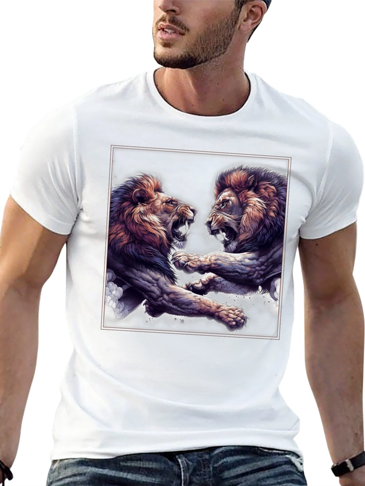 Lion Fight Graphic Black T-Shirt