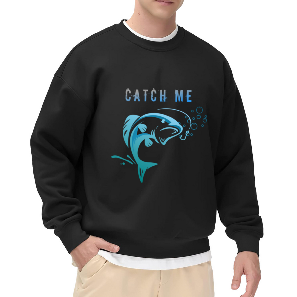 Catch Me Leaping Bass Fishing Crewneck Sweatshirt | Blue Angler Fish Graphic Pullover, Fisherman Gift