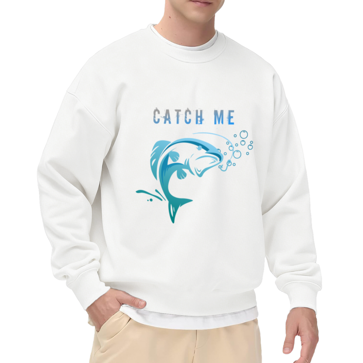 Catch Me Leaping Bass Fishing Crewneck Sweatshirt | Blue Angler Fish Graphic Pullover, Fisherman Gift