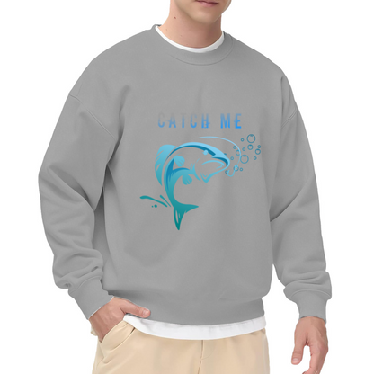 Catch Me Leaping Bass Fishing Crewneck Sweatshirt | Blue Angler Fish Graphic Pullover, Fisherman Gift