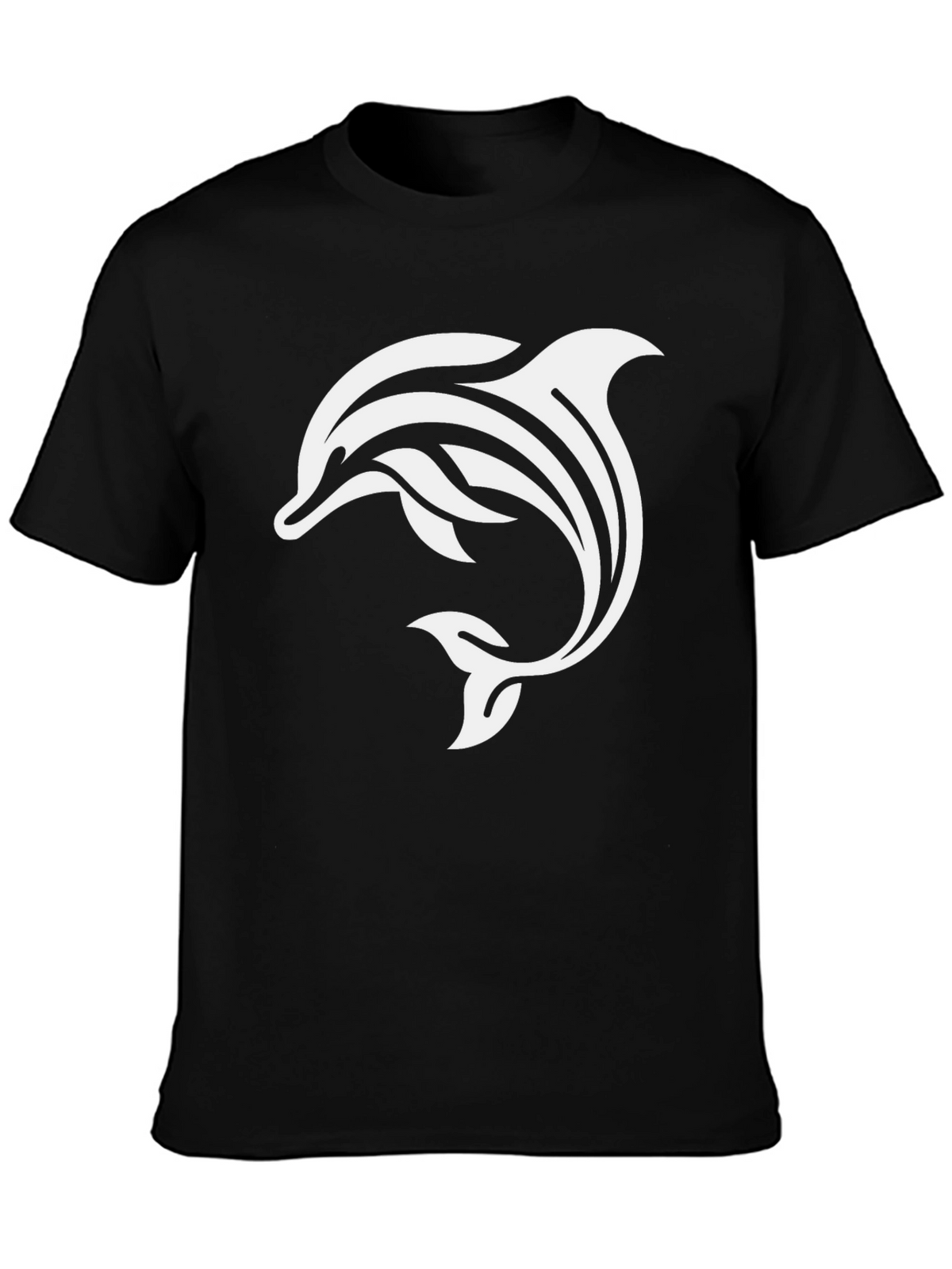 Black T-Shirt with White Dolphin Graphic