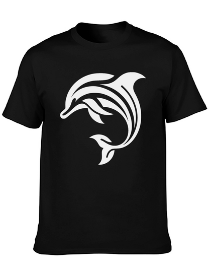 Black T-Shirt with White Dolphin Graphic