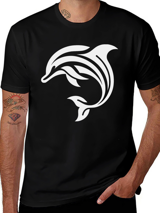 Black T-Shirt with White Dolphin Graphic